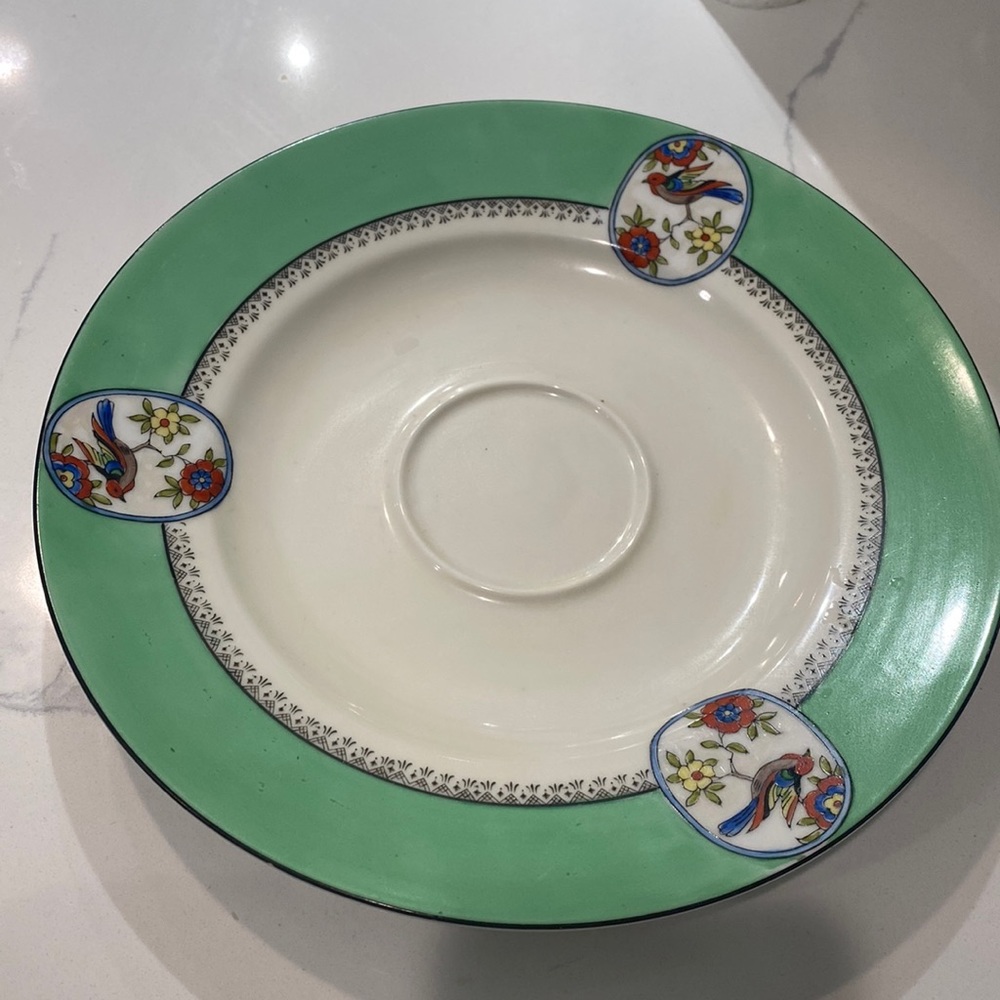 Vintage Noritake hand painted dish, bird motif. 10.5 inches